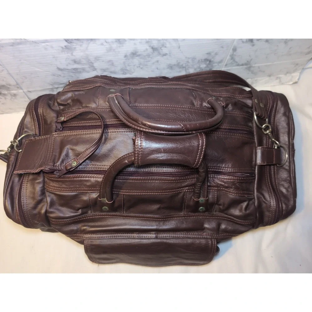Vintage Genuine Leather Burgundy Duffle Bag Tote Travel Carry-On Shoulder Mexico